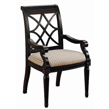 Fret-Back Dining Arm Chair with Upholstered Seat